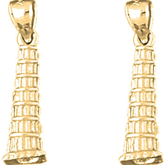 14K or 18K Gold 23mm 3D Leaning Tower Of Pisa Earrings