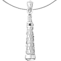 Sterling Silver 3D Leaning Tower Of Pisa Pendant (Rhodium or Yellow Gold-plated)