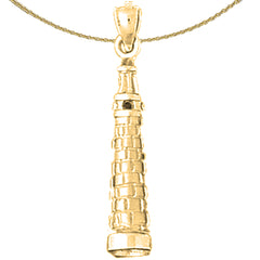 Sterling Silver 3D Leaning Tower Of Pisa Pendant (Rhodium or Yellow Gold-plated)