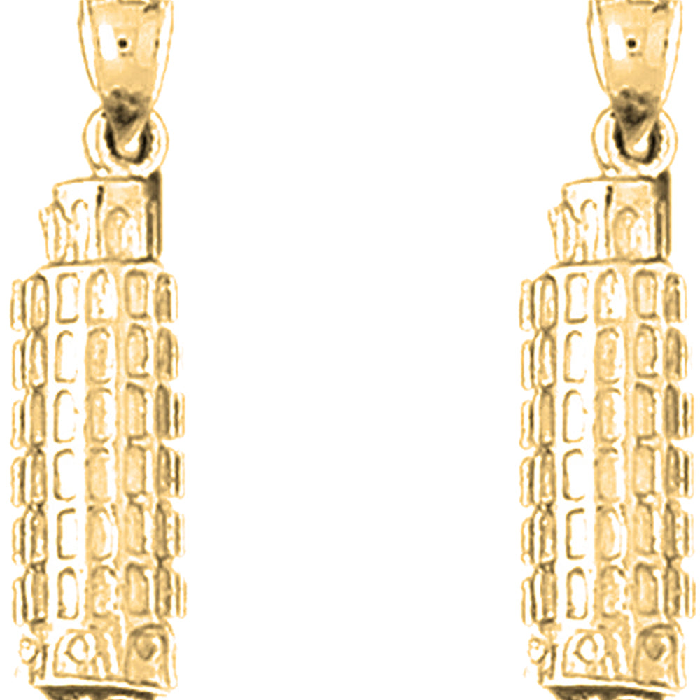 14K or 18K Gold 27mm 3D Leaning Tower Of Pisa Earrings