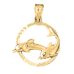 Yellow Gold-plated Silver Dolphins Jumping Through Hoop Pendant