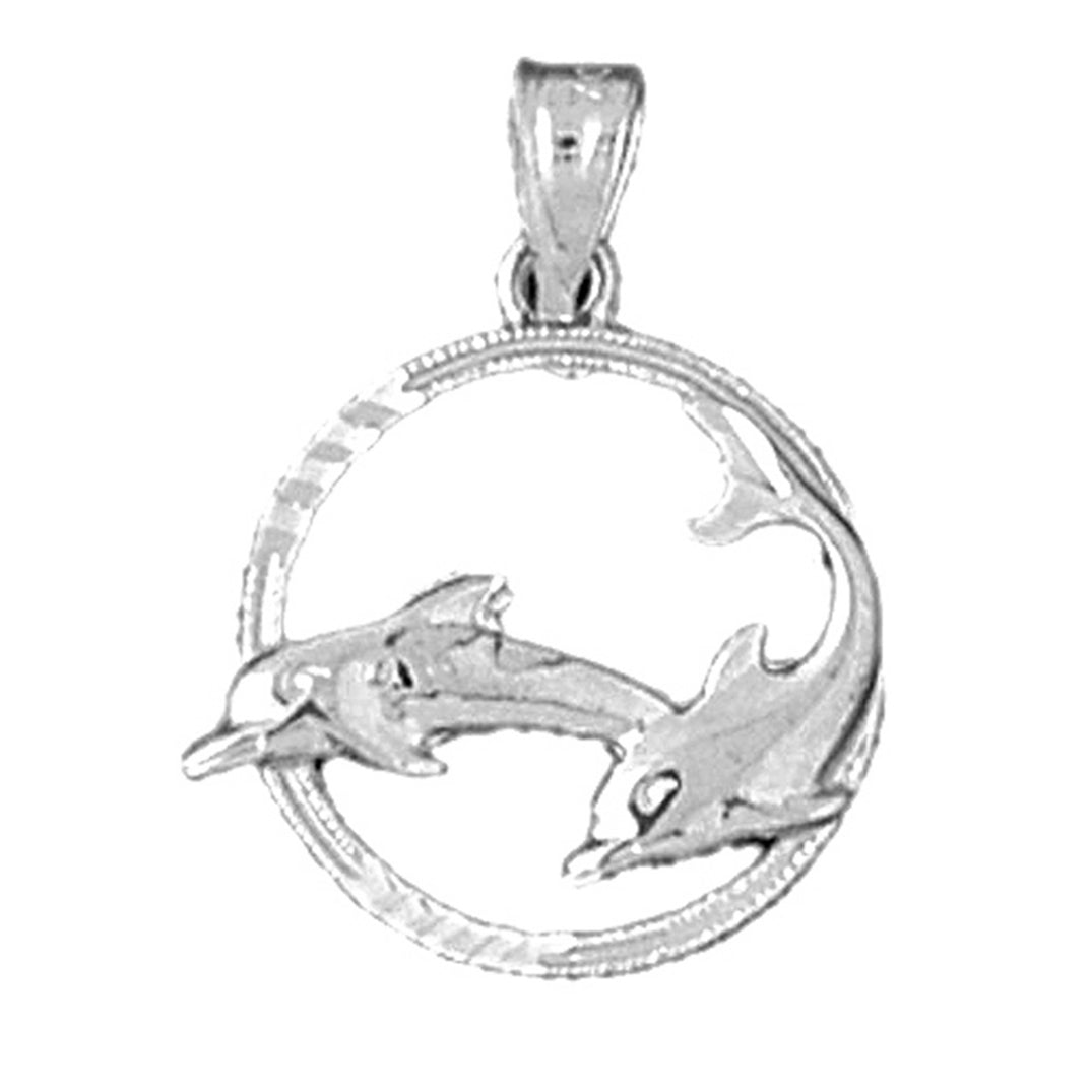 Sterling Silver Dolphins Jumping Through Hoop Pendant