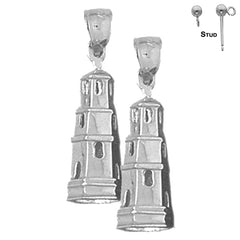 Sterling Silver 26mm Tower Earrings (White or Yellow Gold Plated)