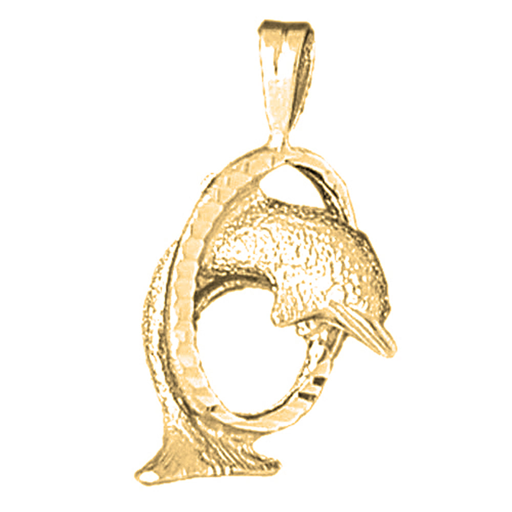 Yellow Gold-plated Silver Dolphins Jumping Through Hoop Pendant