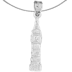 Sterling Silver 3D Big Ben Pendant (Rhodium or Yellow Gold-plated)