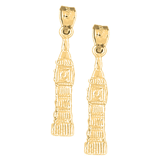 Yellow Gold-plated Silver 27mm 3D Big Ben Earrings