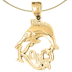 Sterling Silver Hawaiian Kona Pendant (Rhodium or Yellow Gold-plated)