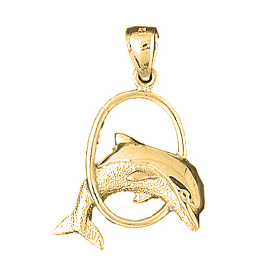 Yellow Gold-plated Silver Dolphins Jumping Through Hoop Pendant