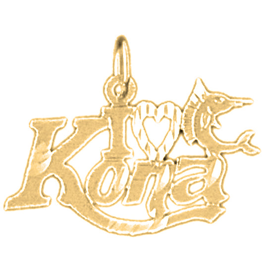 Yellow Gold-plated Silver I Love Kona Pendant