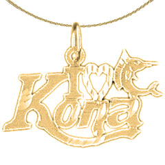 Sterling Silver I Love Kona Pendant (Rhodium or Yellow Gold-plated)