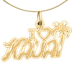 Sterling Silver I Love Kauai Pendant (Rhodium or Yellow Gold-plated)