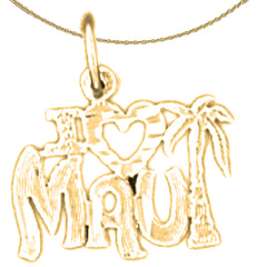 Sterling Silver I Love Maui Pendant (Rhodium or Yellow Gold-plated)