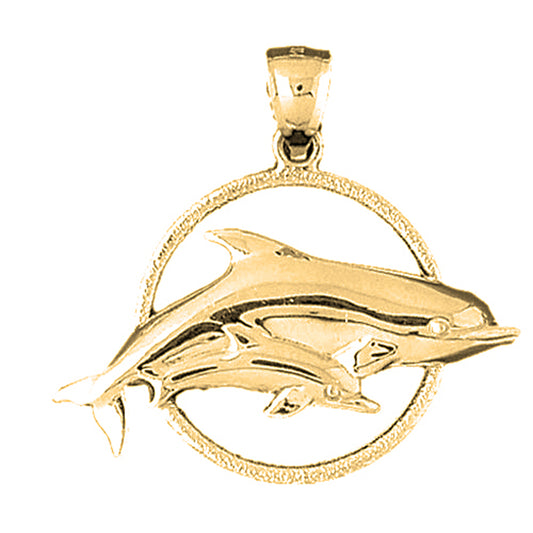 Yellow Gold-plated Silver Dolphins Jumping Through Hoop Pendant