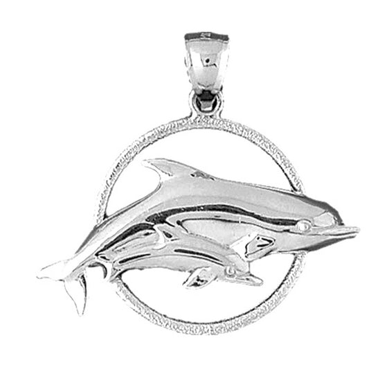 Sterling Silver Dolphins Jumping Through Hoop Pendant