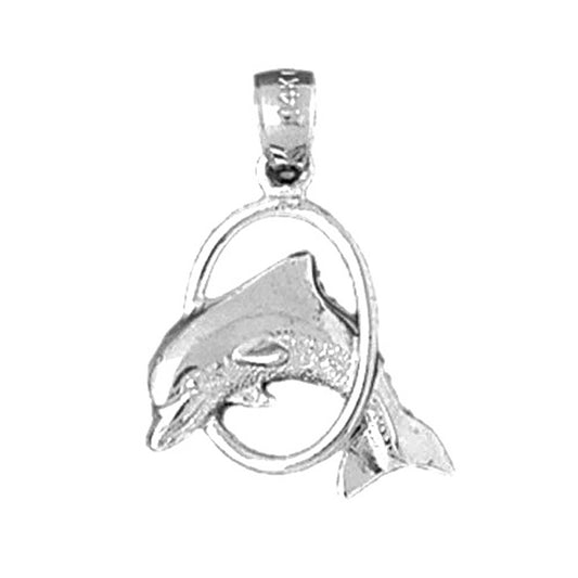 Sterling Silver Dolphins Jumping Through Hoop Pendant