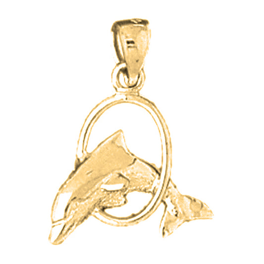 Yellow Gold-plated Silver Dolphins Jumping Through Hoop Pendant