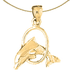 14K or 18K Gold Dolphins Jumping Through Hoop Pendant