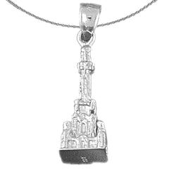 Sterling Silver 3D Budhist Shrine Pendant (Rhodium or Yellow Gold-plated)