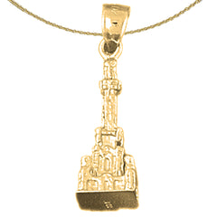Sterling Silver 3D Budhist Shrine Pendant (Rhodium or Yellow Gold-plated)