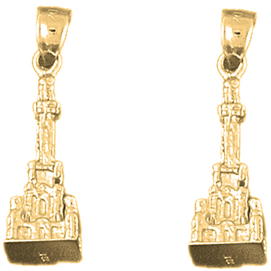 Yellow Gold-plated Silver 27mm 3D Buddhist Shrine Earrings