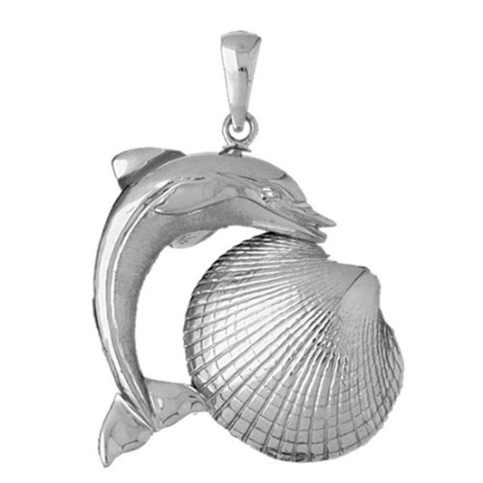 Sterling Silver Shell With Dolphin Pendant