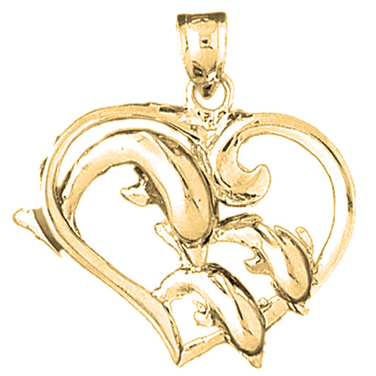 Yellow Gold-plated Silver Dolphins Jumping Through Heart Hoop Pendant