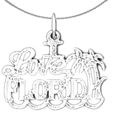 Sterling Silver I Love Florida Pendant (Rhodium or Yellow Gold-plated)