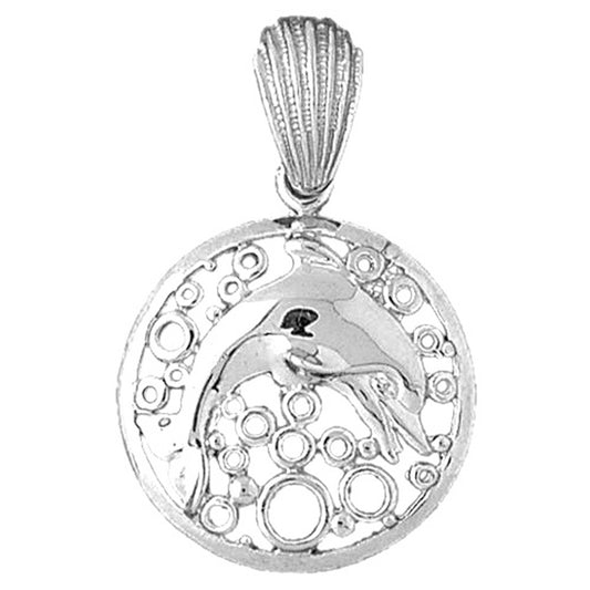 Sterling Silver Dolphins Jumping Through Hoop Pendant