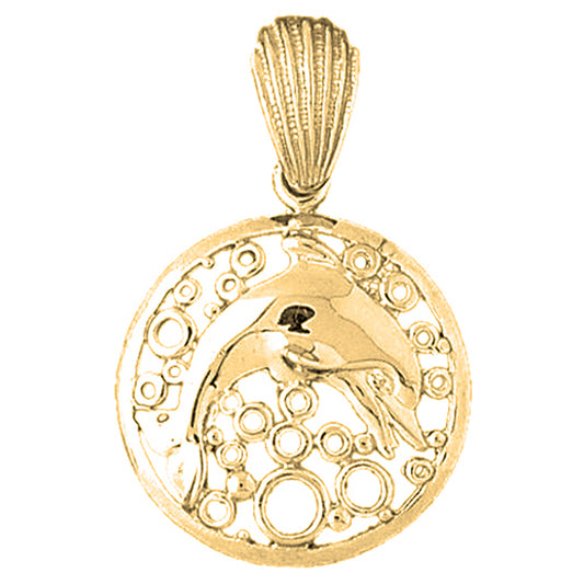 Yellow Gold-plated Silver Dolphins Jumping Through Hoop Pendant