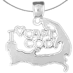 Colgante I Love Cape Cod de plata de ley (bañado en rodio o oro amarillo)