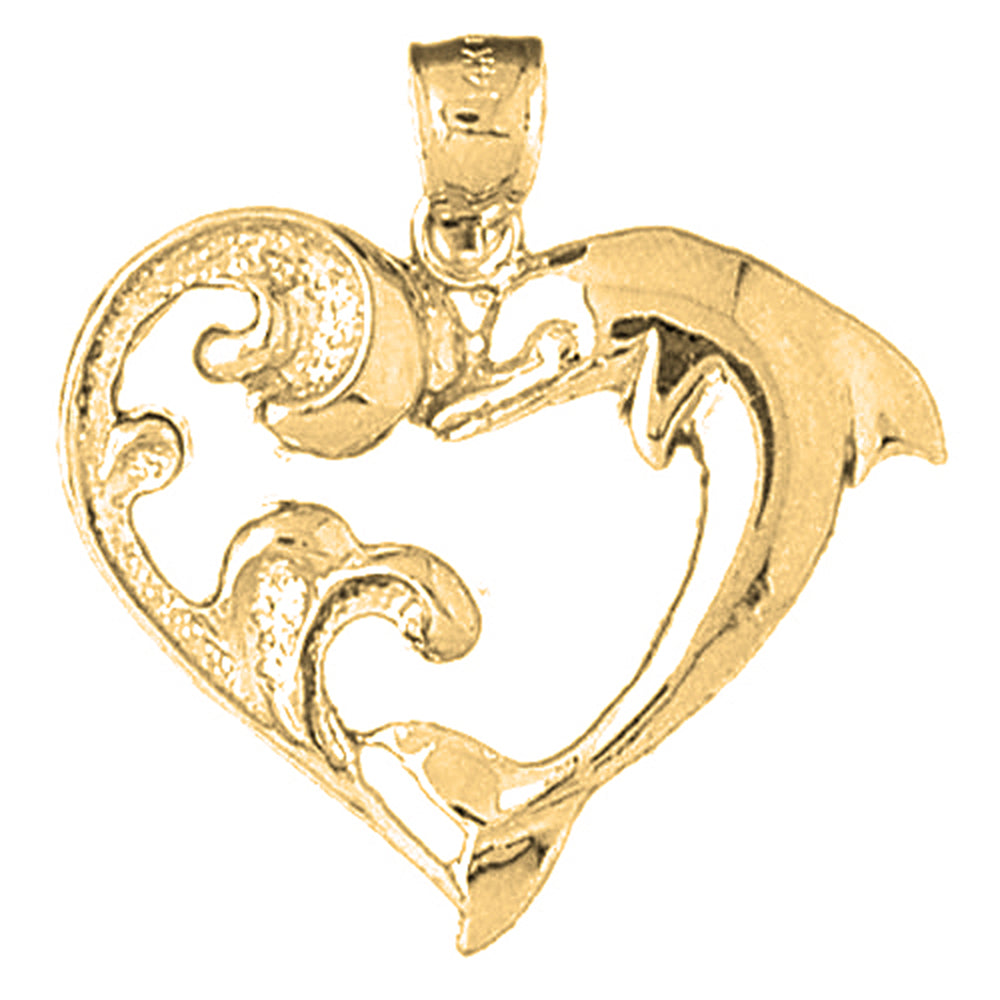 Yellow Gold-plated Silver Dolphin Heart Pendant