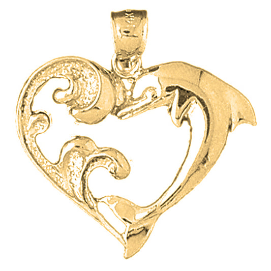 Yellow Gold-plated Silver Dolphin Heart Pendant