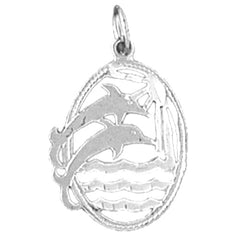 Sterling Silver Dolphins With Sunset Pendant
