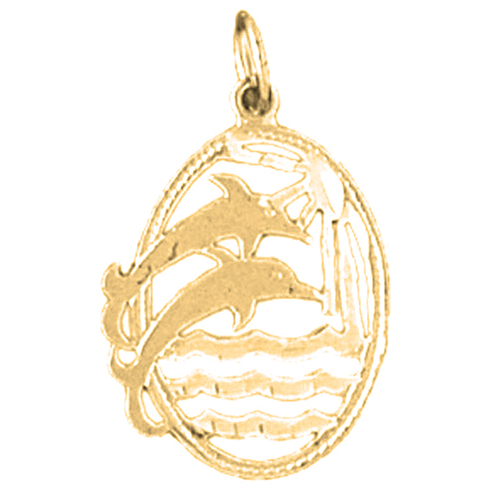 Yellow Gold-plated Silver Dolphins With Sunset Pendant