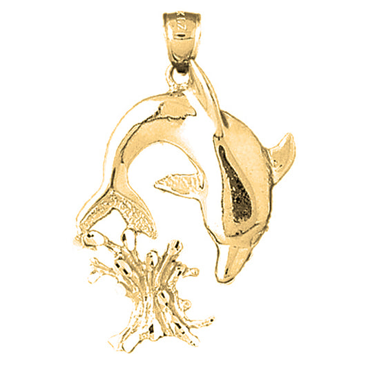 Yellow Gold-plated Silver Dolphin With Coral Pendant