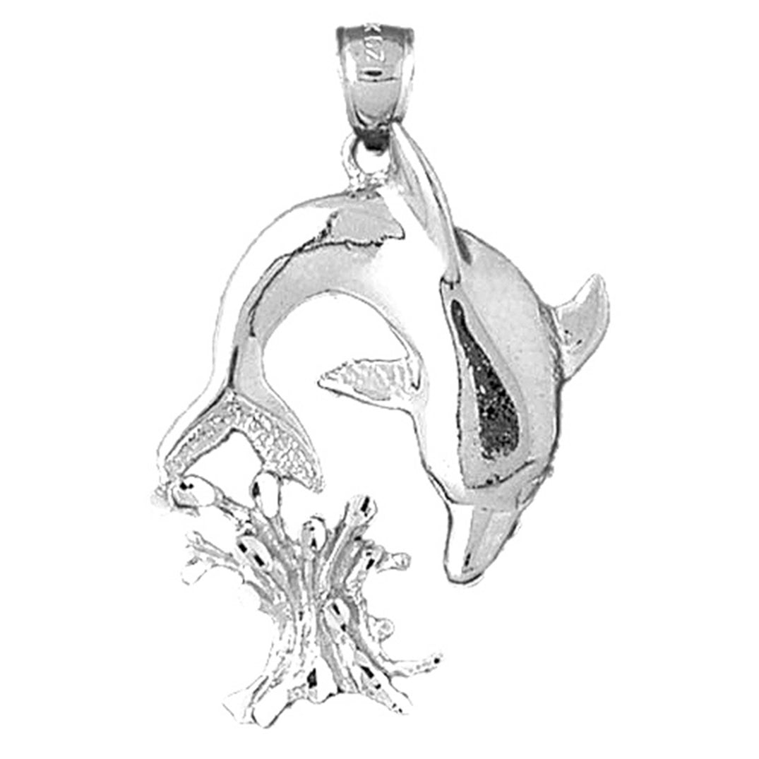 Sterling Silver Dolphin With Coral Pendant