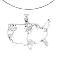 Sterling Silver United States Of America Pendant (Rhodium or Yellow Gold-plated)