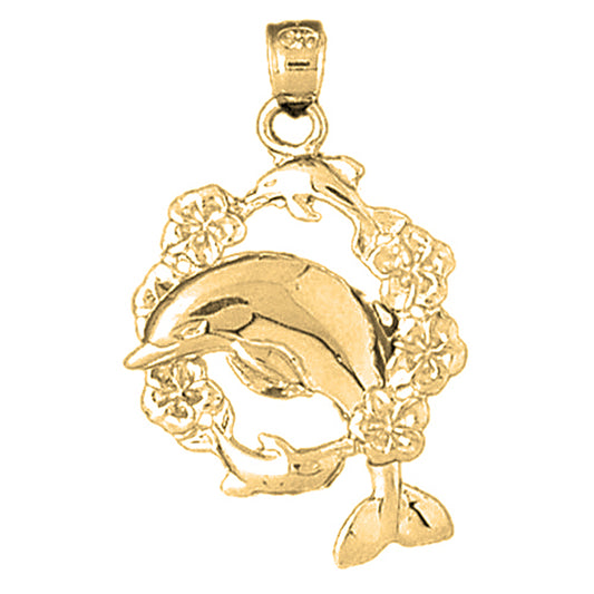Yellow Gold-plated Silver Dolphin Jumping Through Hoop Pendant