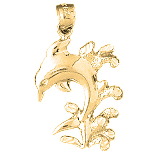 Yellow Gold-plated Silver Dolphin With Coral Pendant