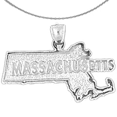 Sterling Silver Massachusetts Pendant (Rhodium or Yellow Gold-plated)