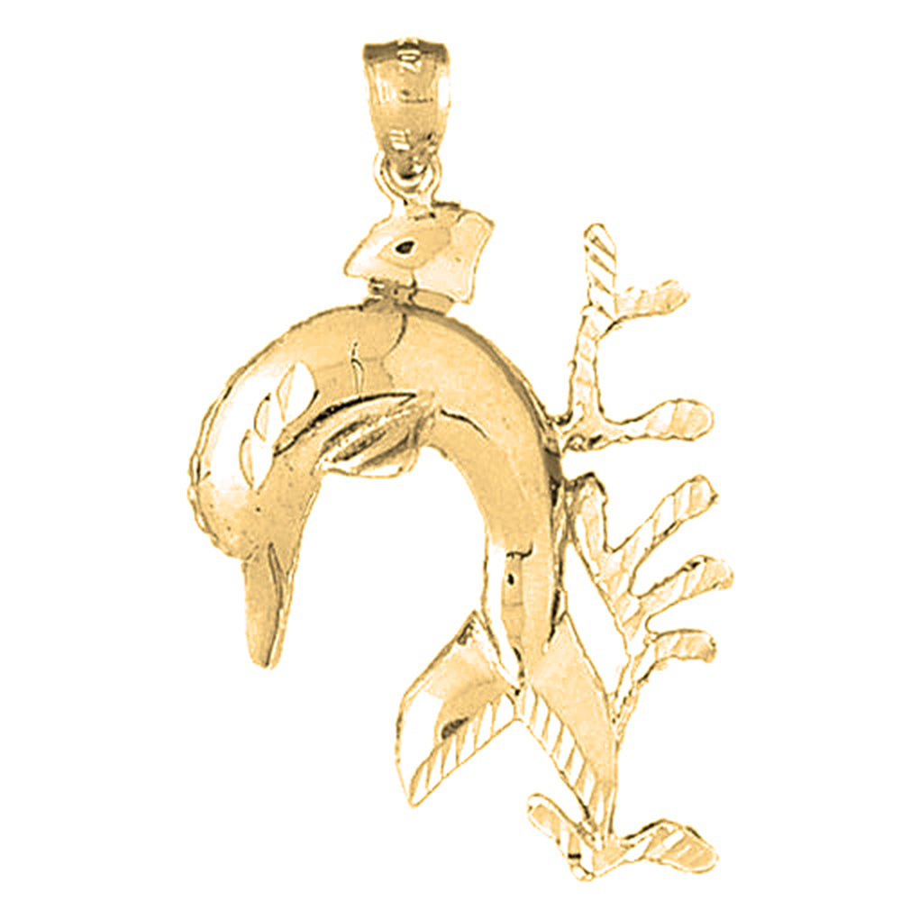 10K, 14K or 18K Gold Dolphin With Coral Pendant