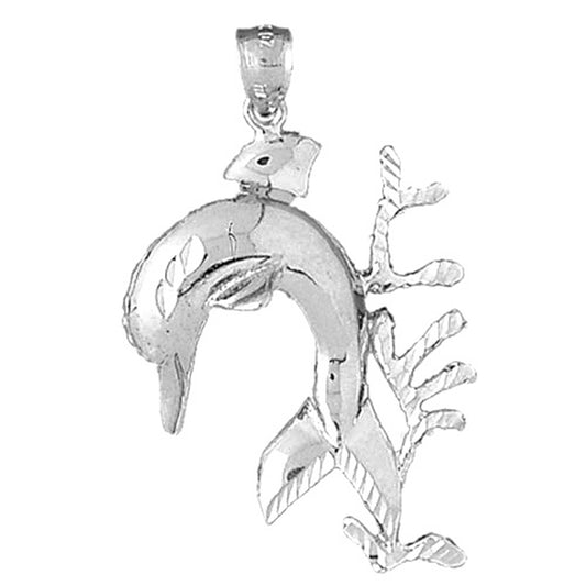 Sterling Silver Dolphin With Coral Pendant