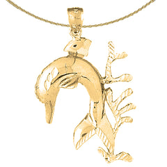 10K, 14K or 18K Gold Dolphin With Coral Pendant