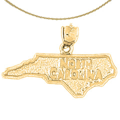 Sterling Silver North Carolina Pendant (Rhodium or Yellow Gold-plated)