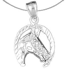 Sterling Silver Horseshoe With Horse Pendant (Rhodium or Yellow Gold-plated)