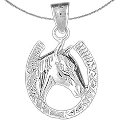 Sterling Silver Horseshoe With Horse Pendant (Rhodium or Yellow Gold-plated)