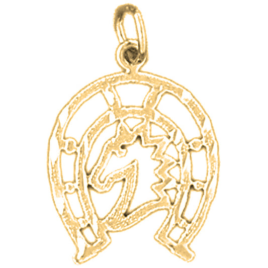 Yellow Gold-plated Silver Horseshoe With Horse Pendant