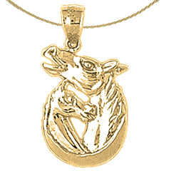 Sterling Silver Horseshoe With Horses Pendant (Rhodium or Yellow Gold-plated)