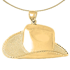 Sterling Silver Cowboy Hat Pendant (Rhodium or Yellow Gold-plated)