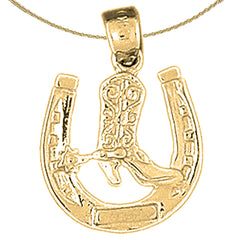 Sterling Silver Horseshoe With Cowboy Boot Pendant (Rhodium or Yellow Gold-plated)